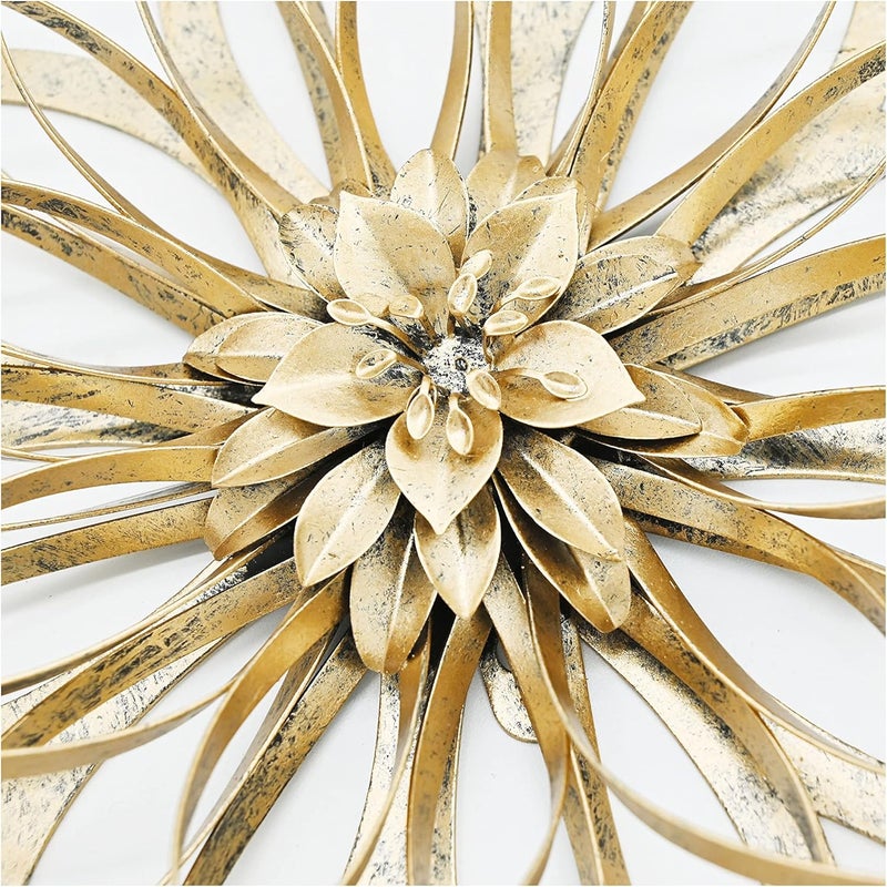 Remenna Metal Flowers Wall Decor, Metal Rustic Wall Art Decoration Farmhouse Wall Decorations Multiple Floral Hanging Decor for Bathroom Living Room Home Office Garden Kitchen (Rustic Gold - 2) - Image 4